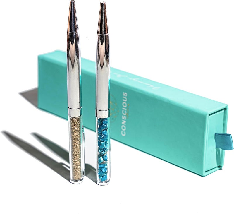 Conscious Items - Endless Possibilities Pyrite and Apatite Crystal Pen Set - Fancy Pens for Women and Men - Unique Pens for Girls - Image 1